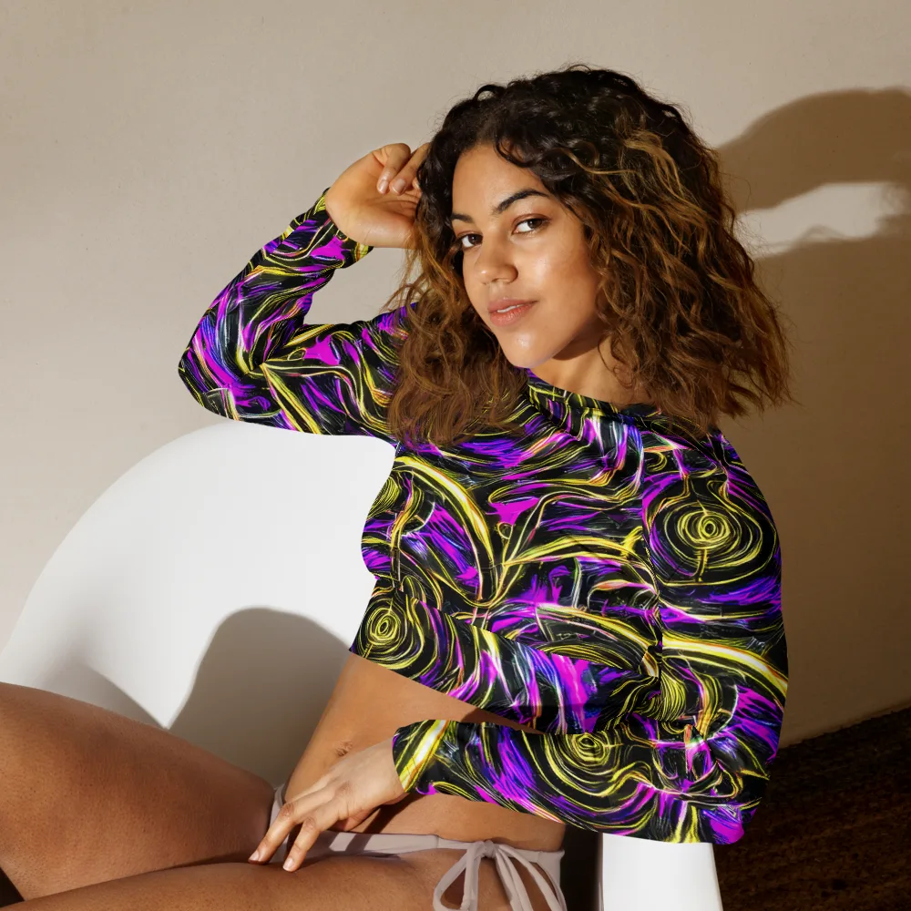 Ultraviolet Whirl on Long Sleeve Crop Top — Left Front