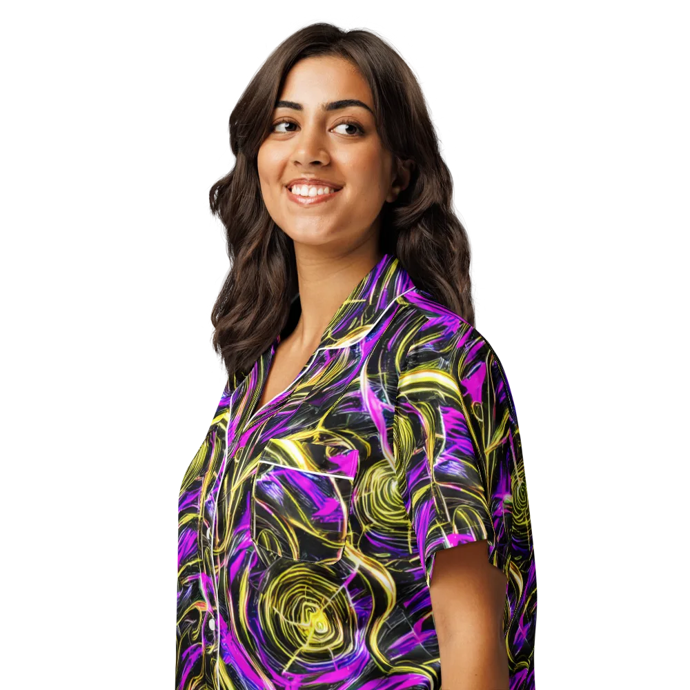 Ultraviolet Whirl on Women's Short Sleeve Pajama Top — Left Front