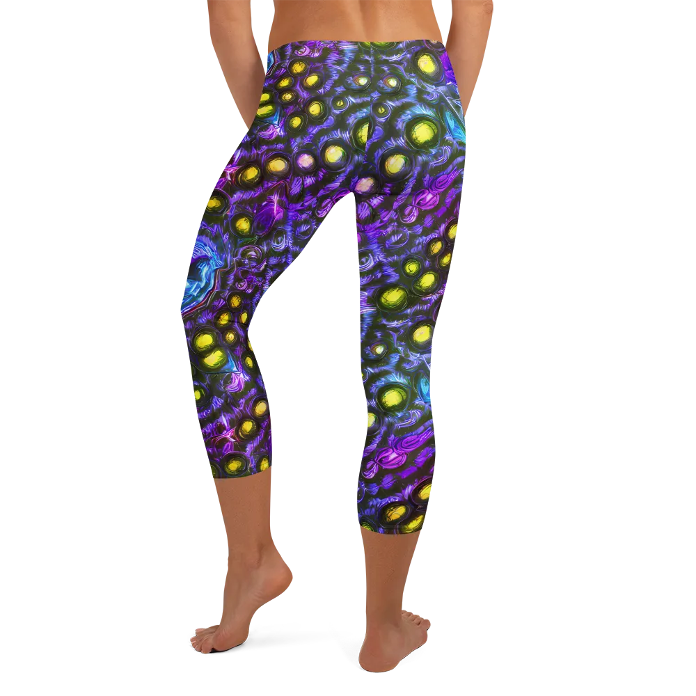 Neon Night Garden on Capri Leggings — Back