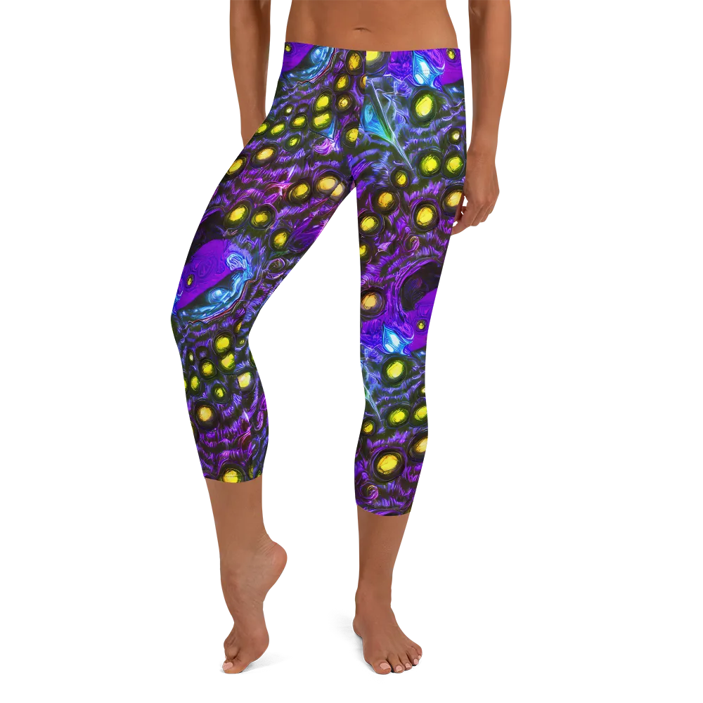 Neon Night Garden on Capri Leggings — Front