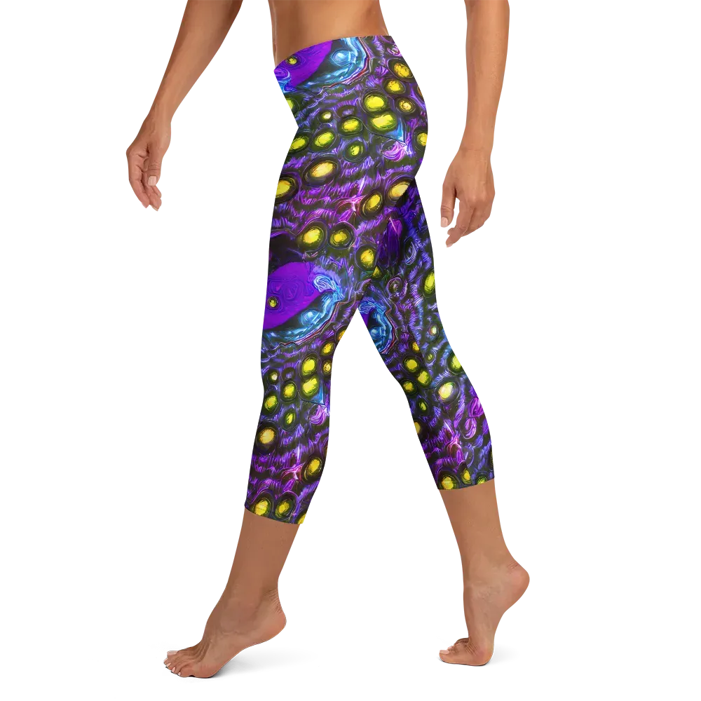 Neon Night Garden on Capri Leggings — Left