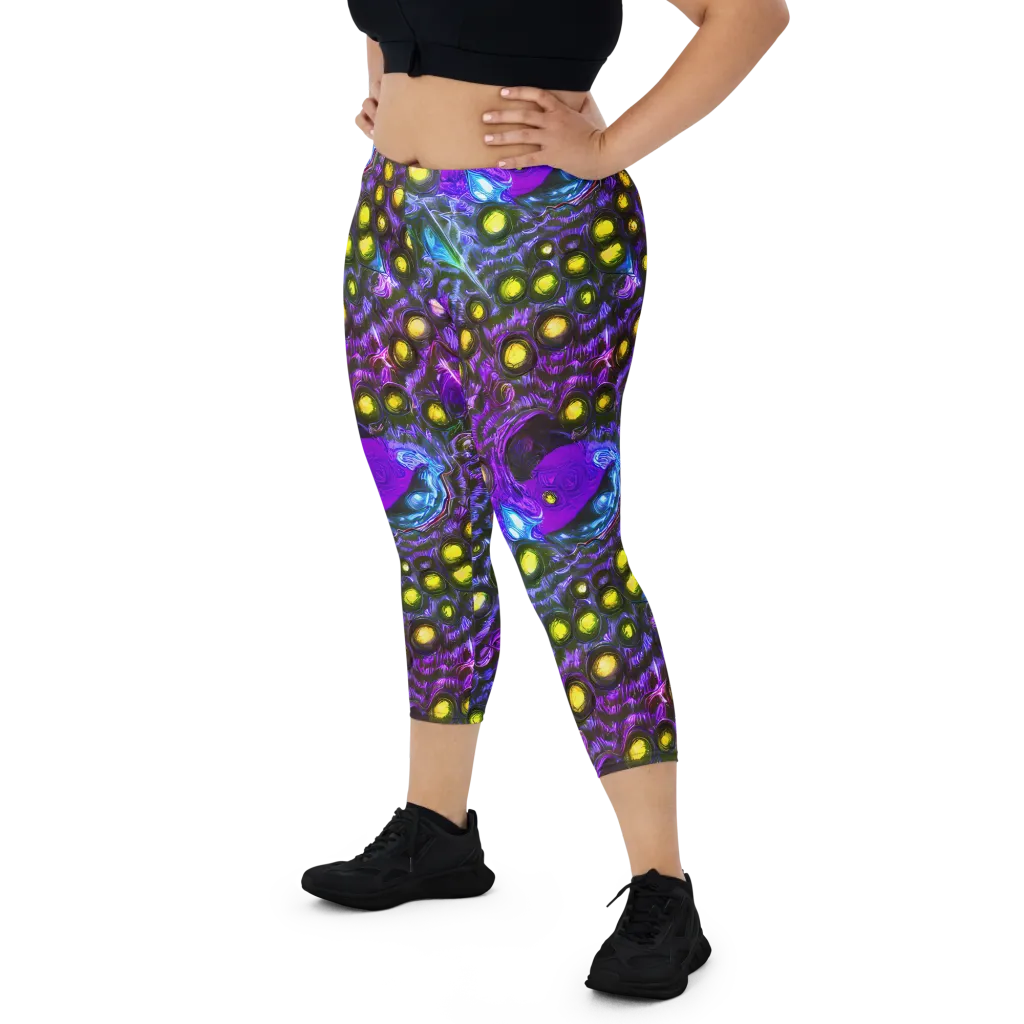 Neon Night Garden on Capri Leggings — Front