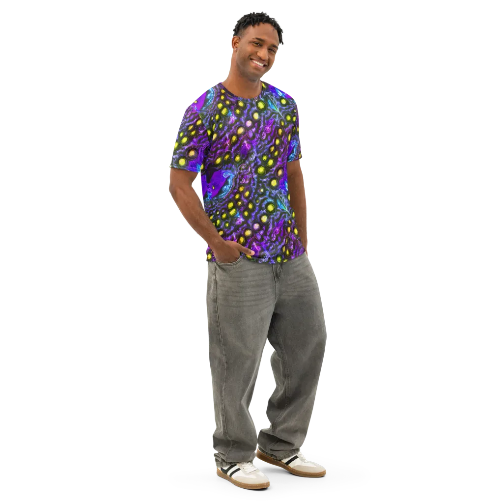 Neon Night Garden on Men's Cotton Crew Neck T-Shirt — Right Front