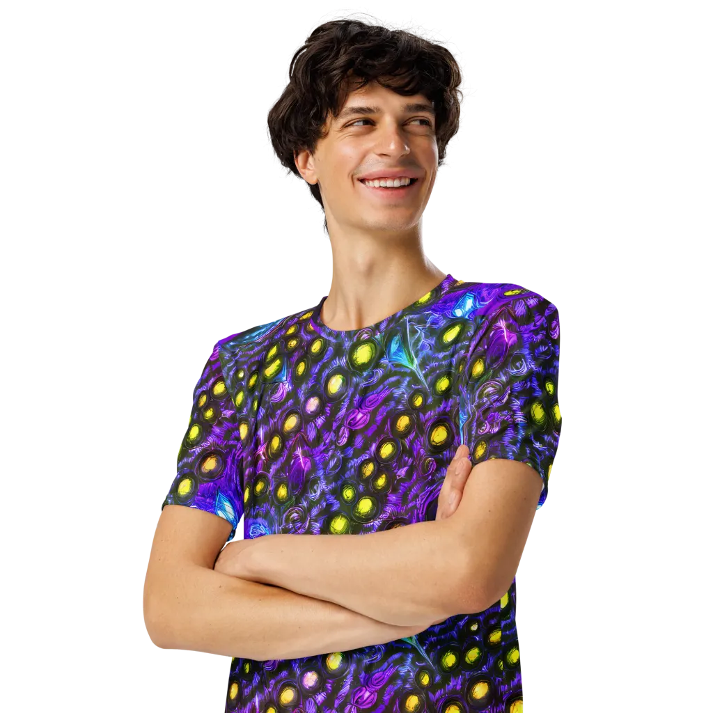 Neon Night Garden on Men's Crew Neck T-Shirt — Left Front