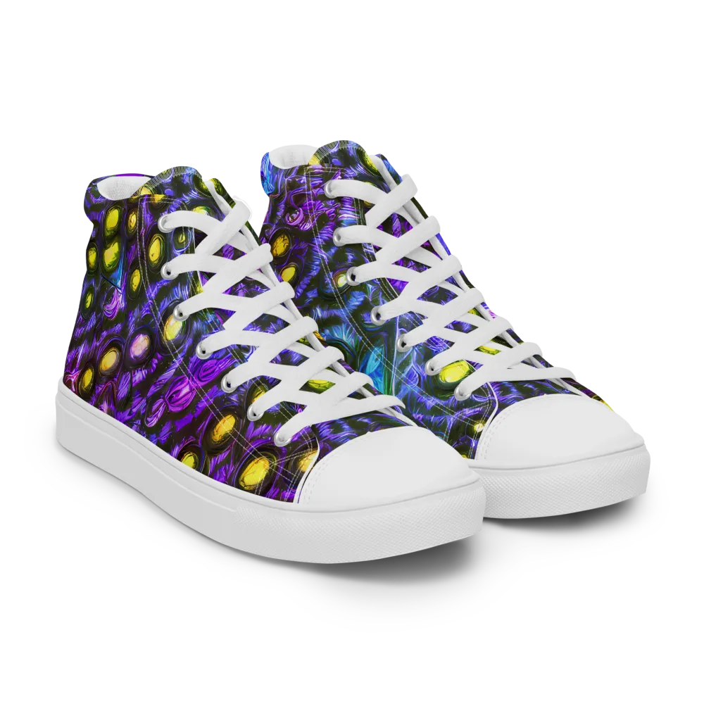 Neon Night Garden on Men's High Top Canvas Shoes — Right Front