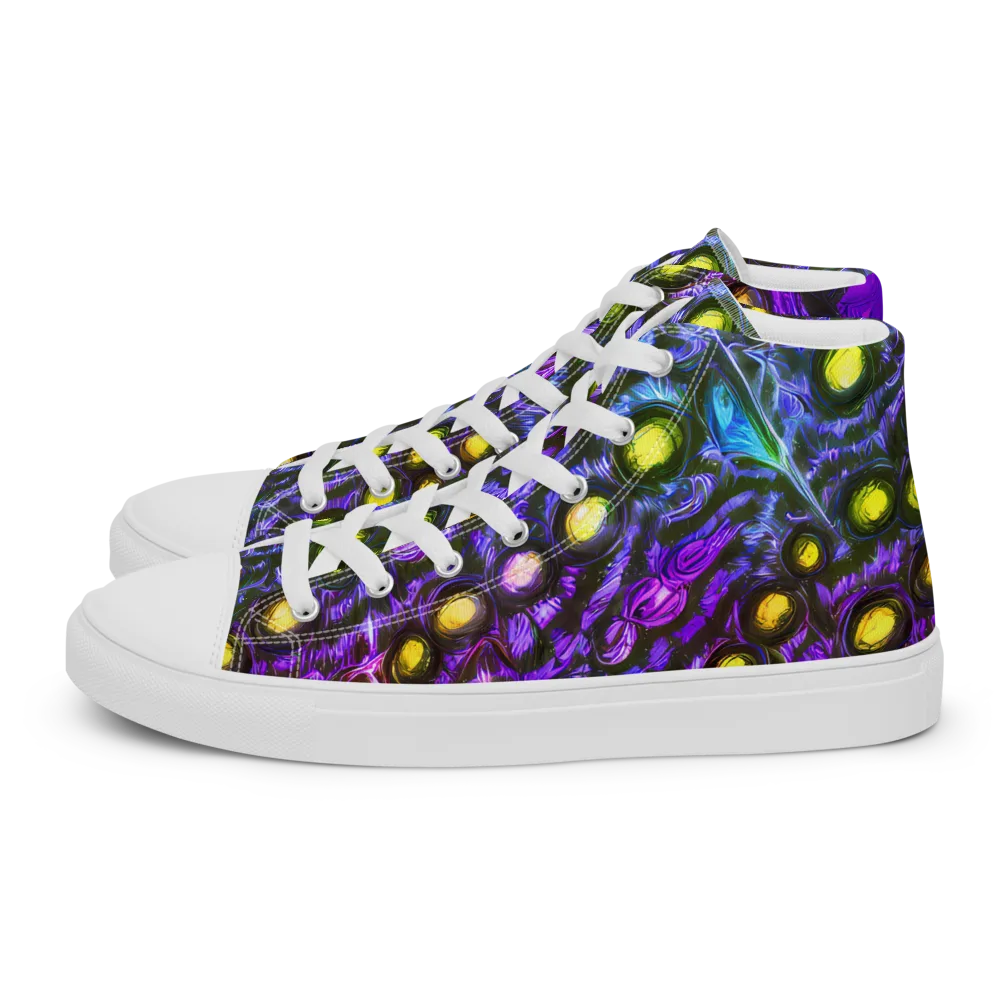 Neon Night Garden on Men's High Top Canvas Shoes — Left