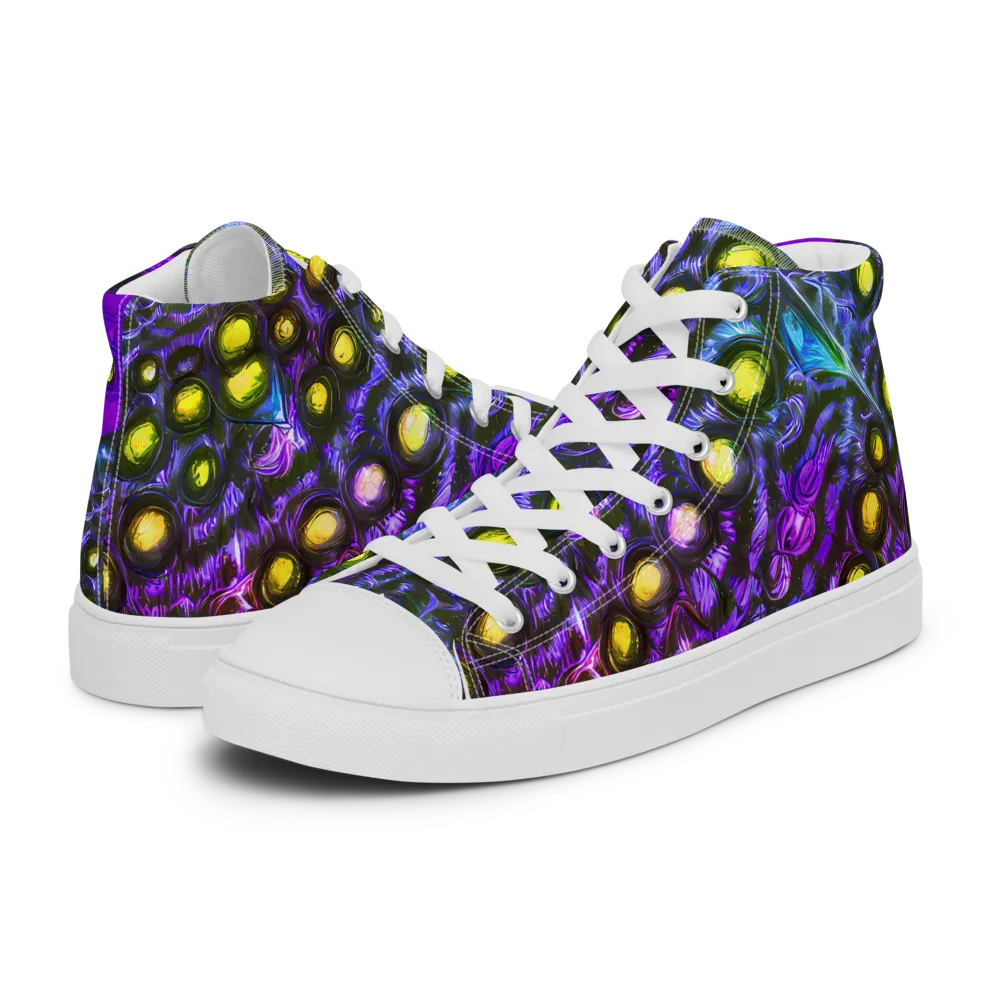 Neon Night Garden on Men's High Top Canvas Shoes — Left