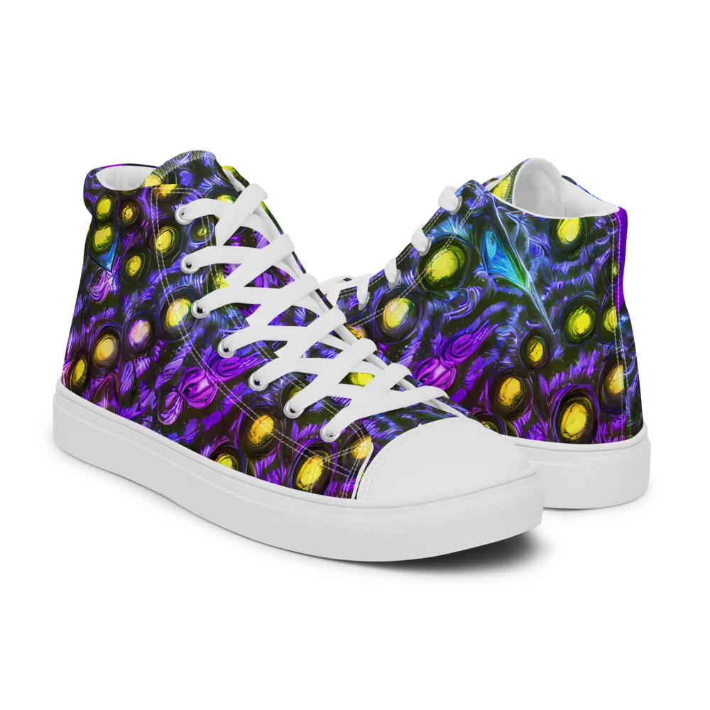 Neon Night Garden on Men's High Top Canvas Shoes — Right
