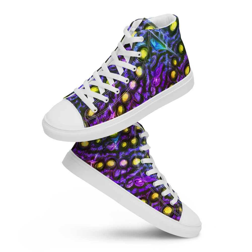 Neon Night Garden on Men's High Top Canvas Shoes — Front