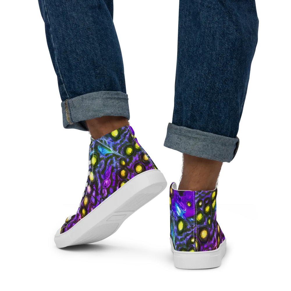 Neon Night Garden on Men's High Top Canvas Shoes — Back