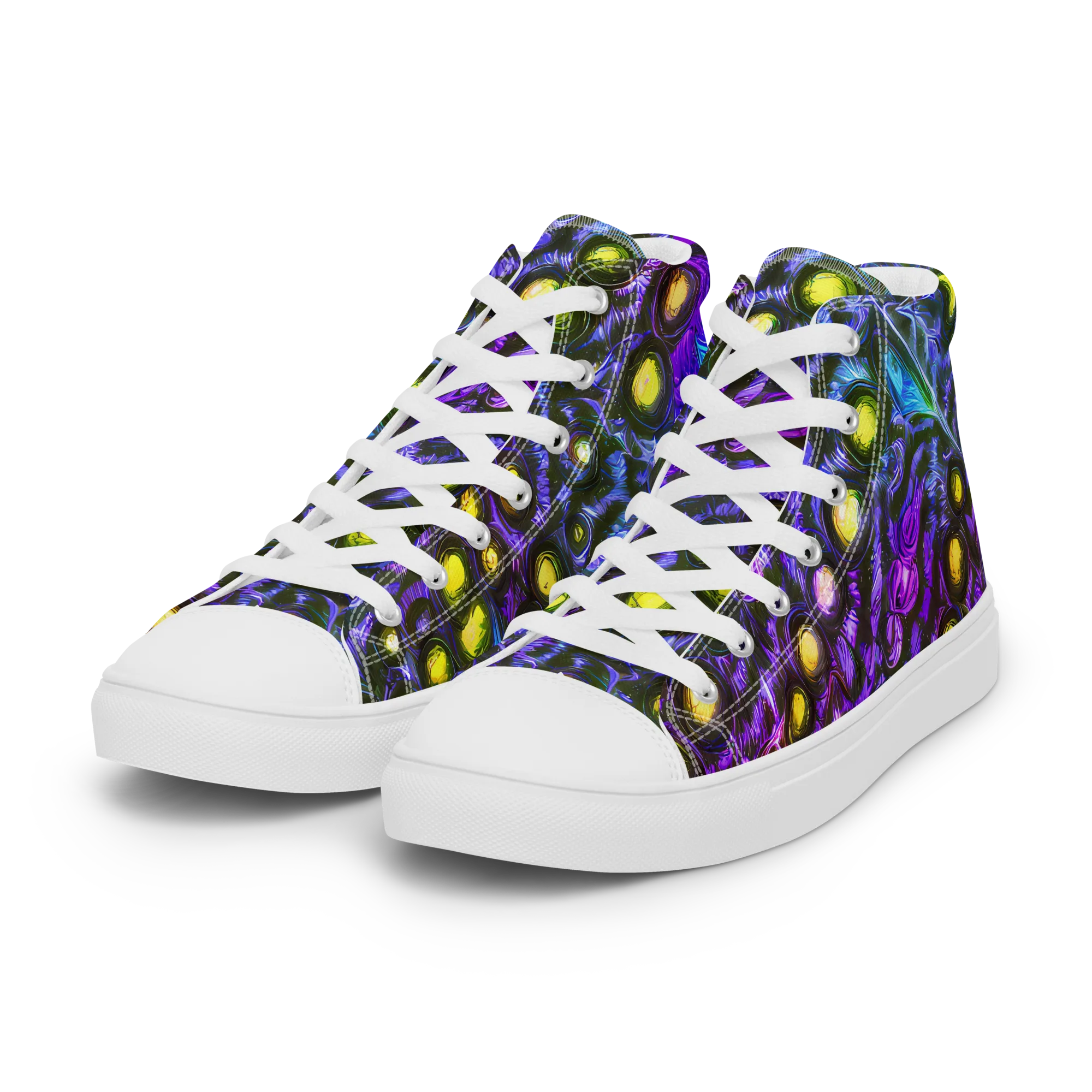 Neon Night Garden on Women's High Top Canvas Shoes — Left Front
