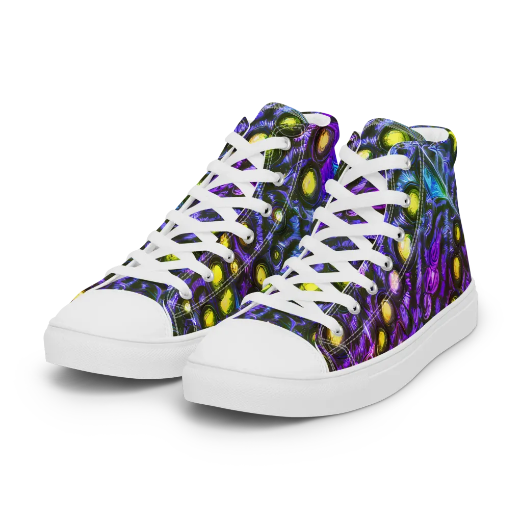Neon Night Garden on Women's High Top Canvas Shoes — Left Front