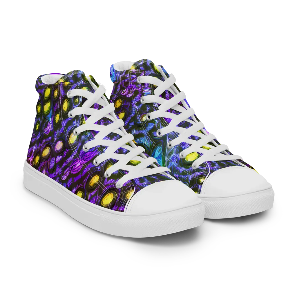 Neon Night Garden on Women's High Top Canvas Shoes — Right Front