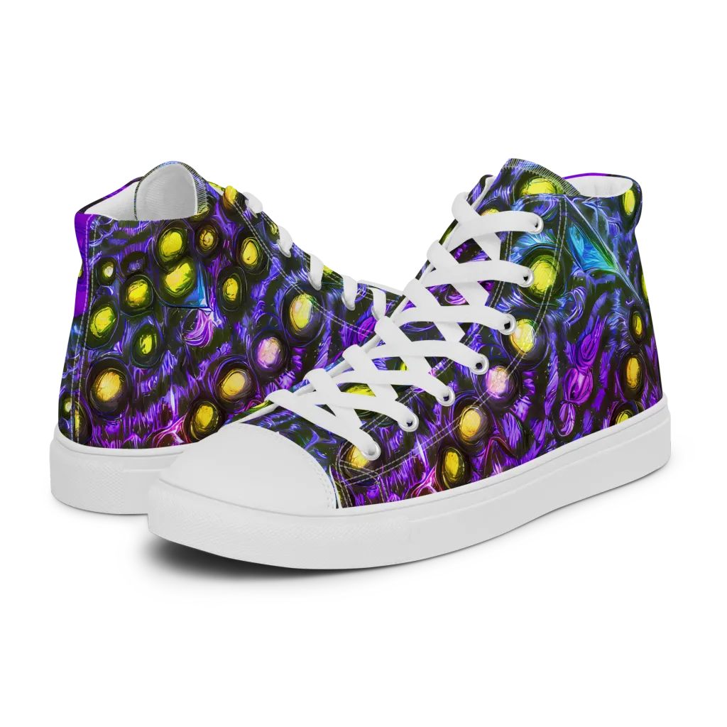 Neon Night Garden on Women's High Top Canvas Shoes — Left