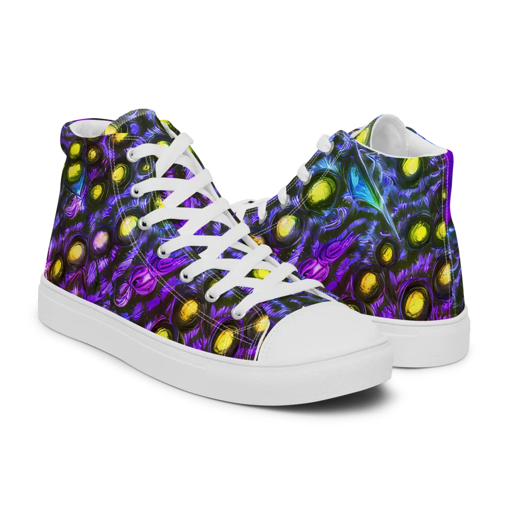 Neon Night Garden on Women's High Top Canvas Shoes — Right