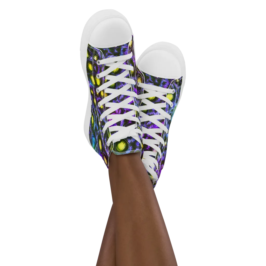 Neon Night Garden on Women's High Top Canvas Shoes — Front