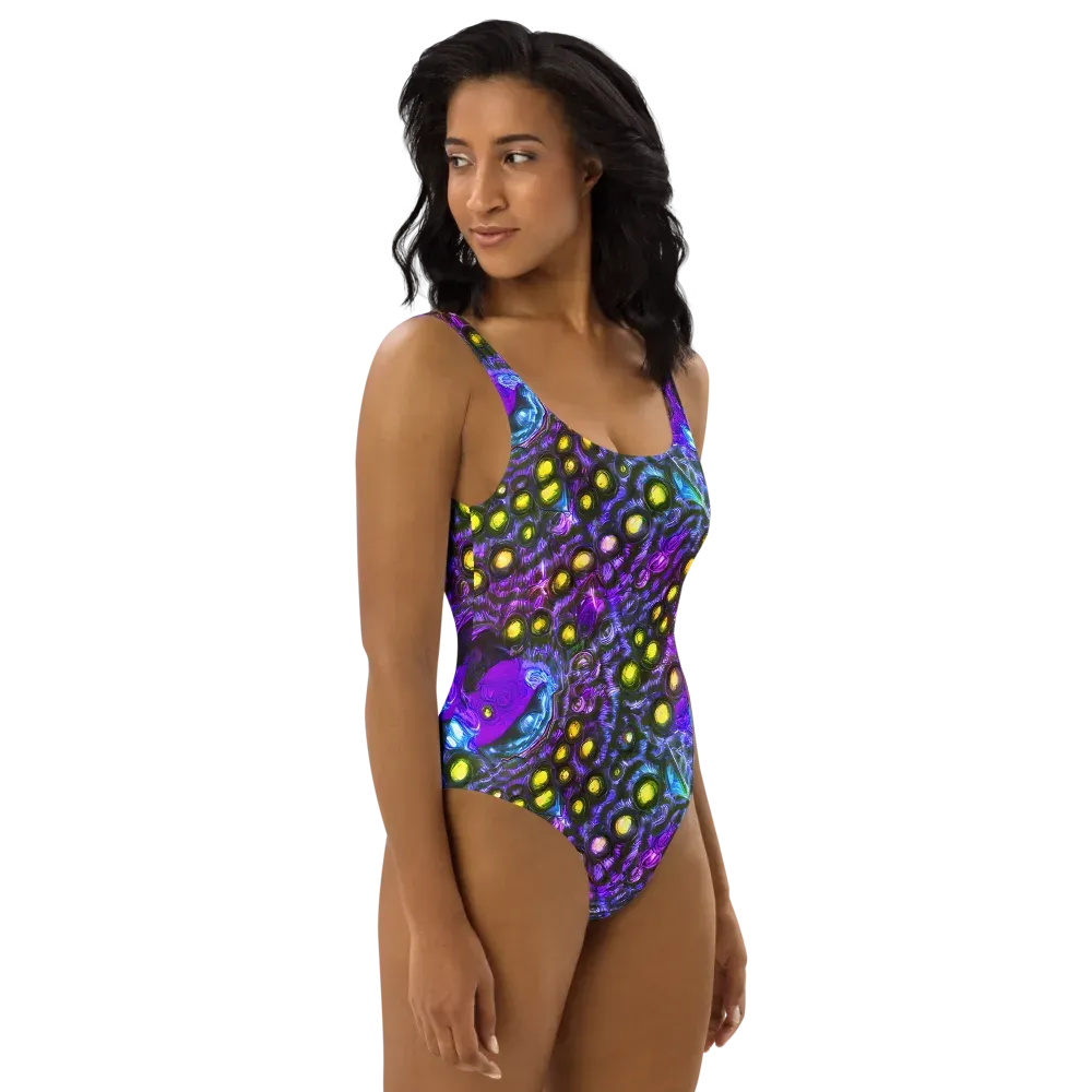 Neon Night Garden on One-Piece Swimsuit — Right