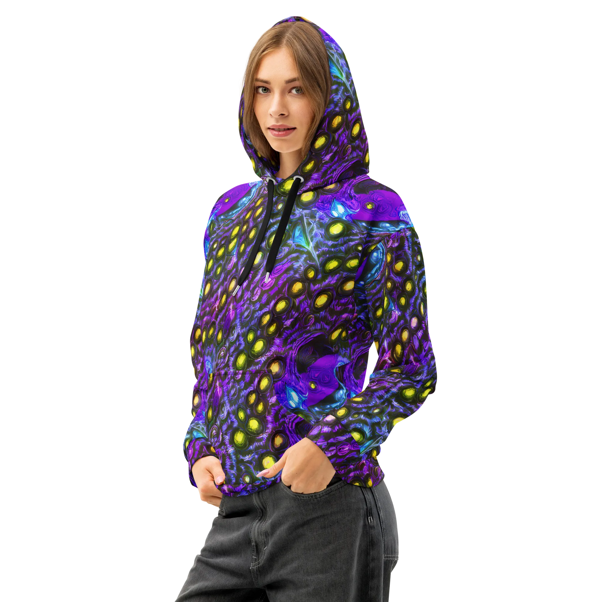 Neon Night Garden on Cotton Hoodie — Left Front
