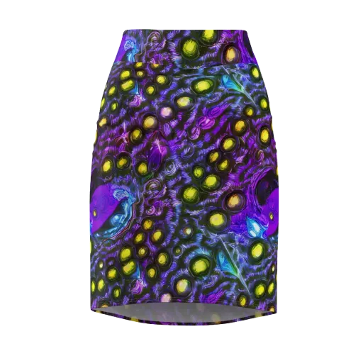 Neon Night Garden on a Pencil Skirt