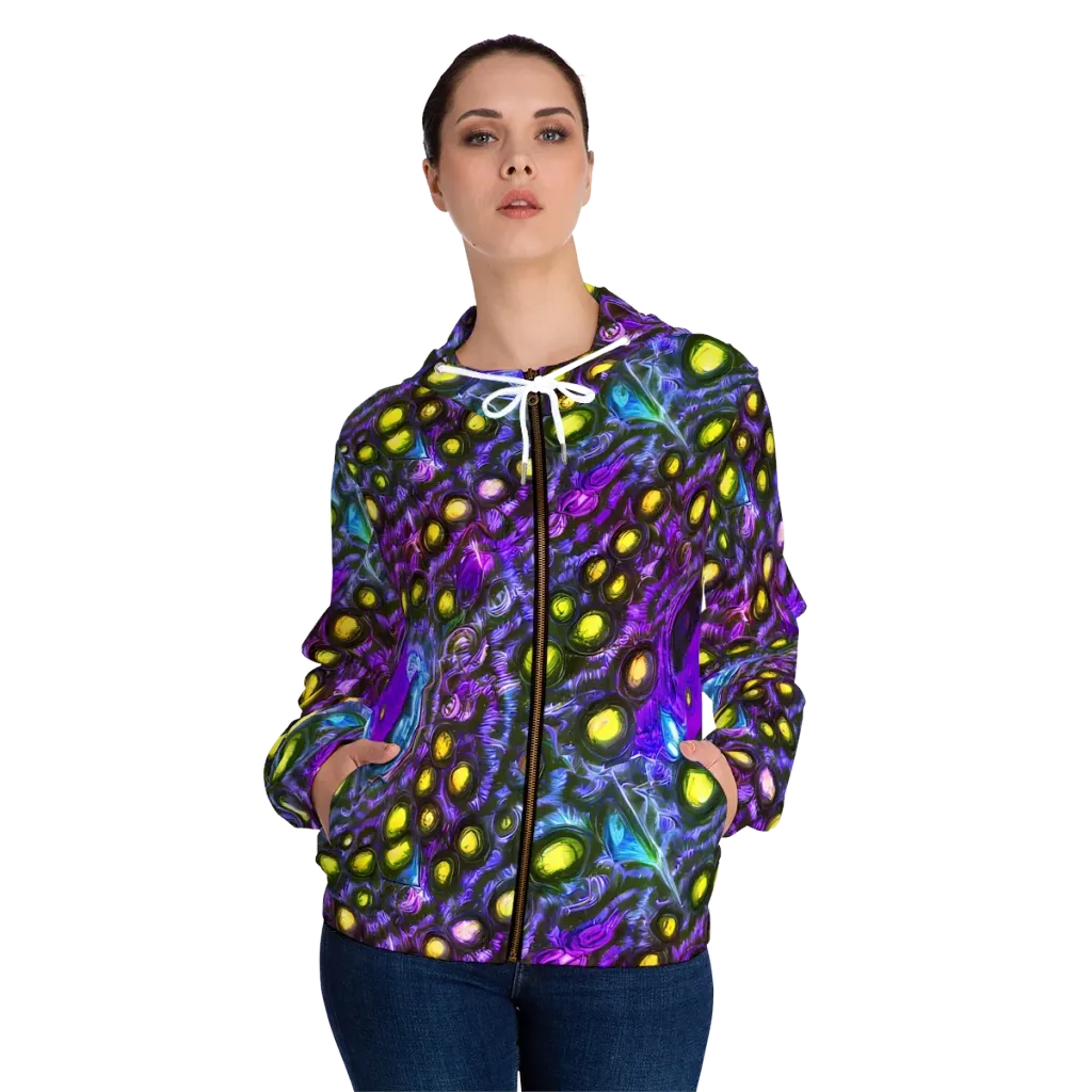 Neon Night Garden on Women's Full-Zip Hoodie — Front On Person