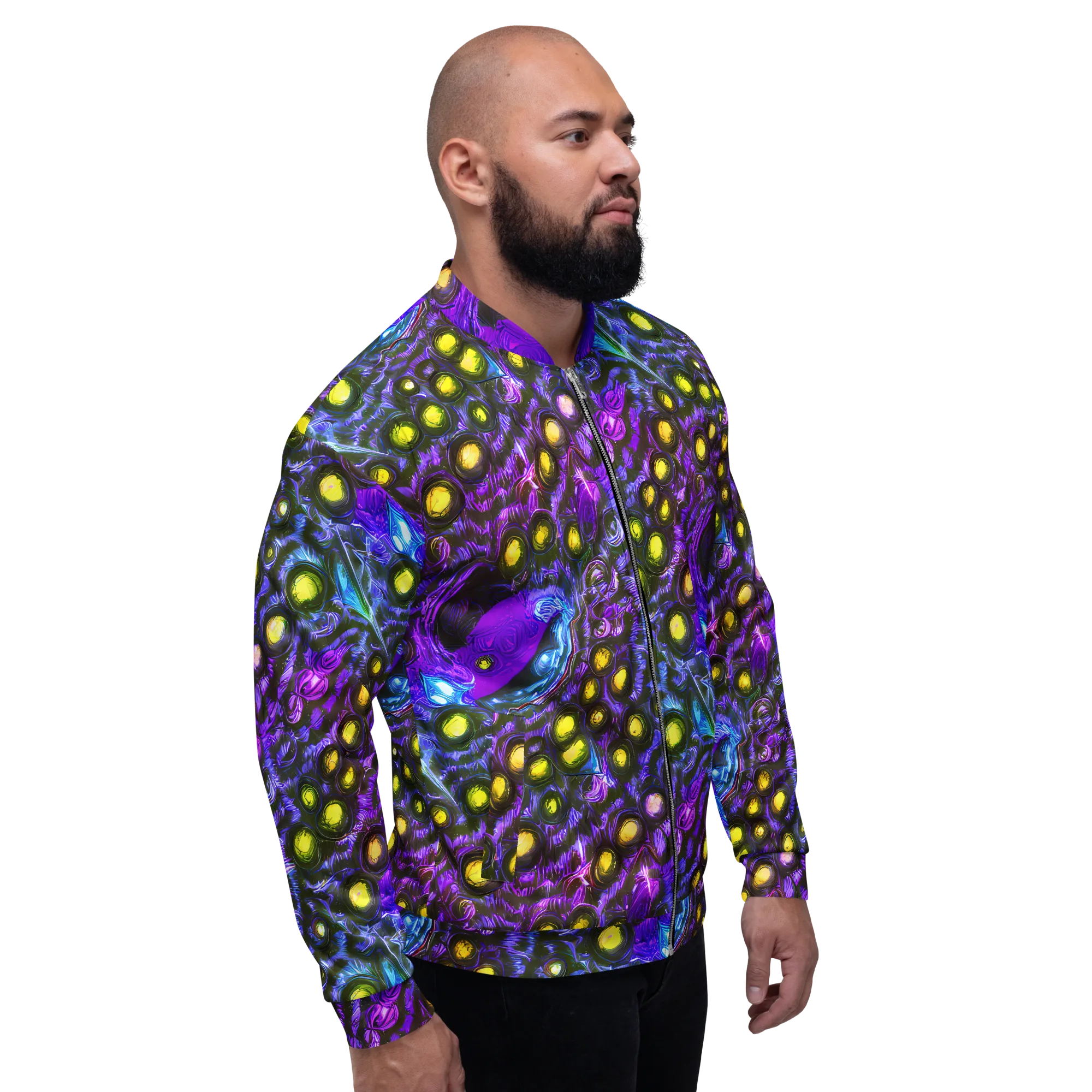 Neon Night Garden on Bomber Jacket — Right