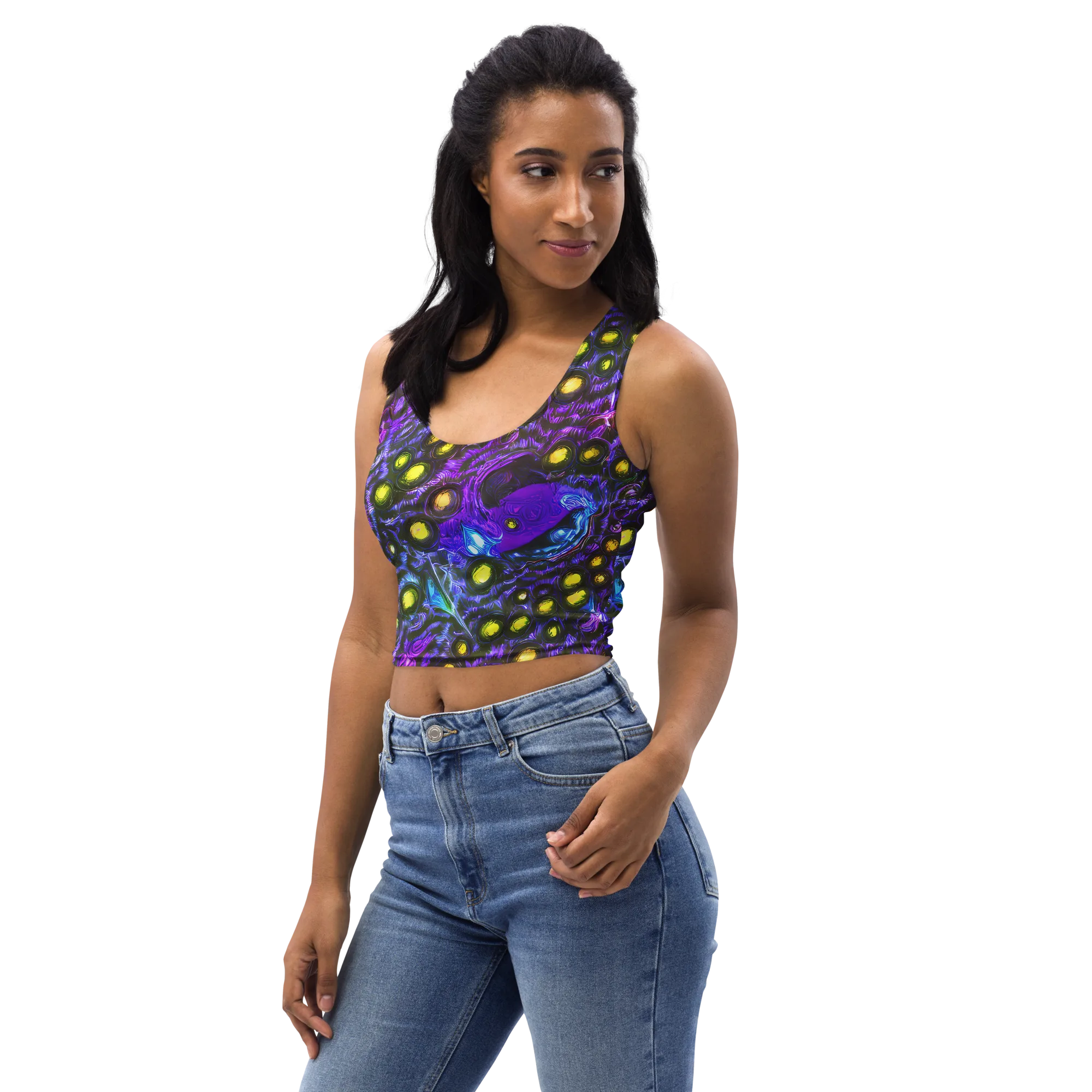 Neon Night Garden on Crop Top — Left Front