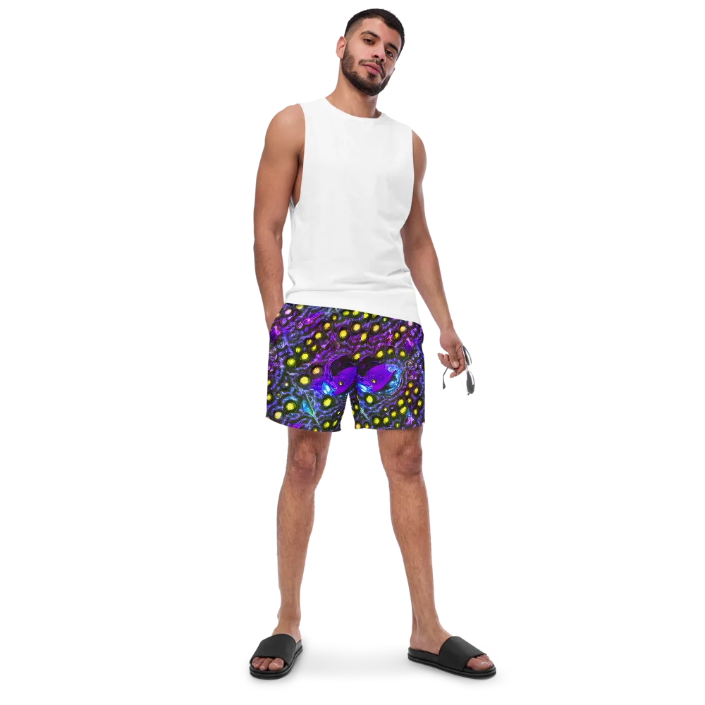 Neon Night Garden on Swim Trunks — Front