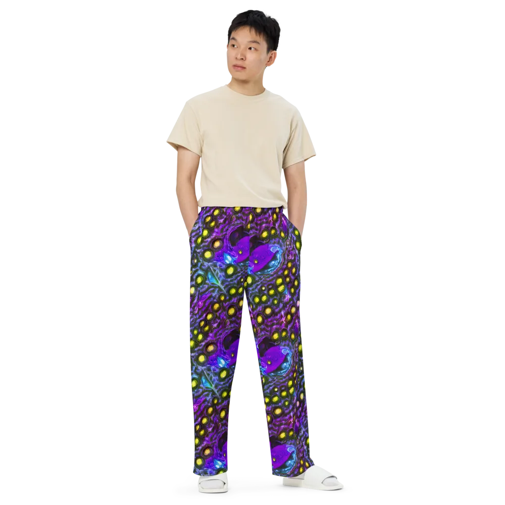 Neon Night Garden on Wide-Leg Pants — Front
