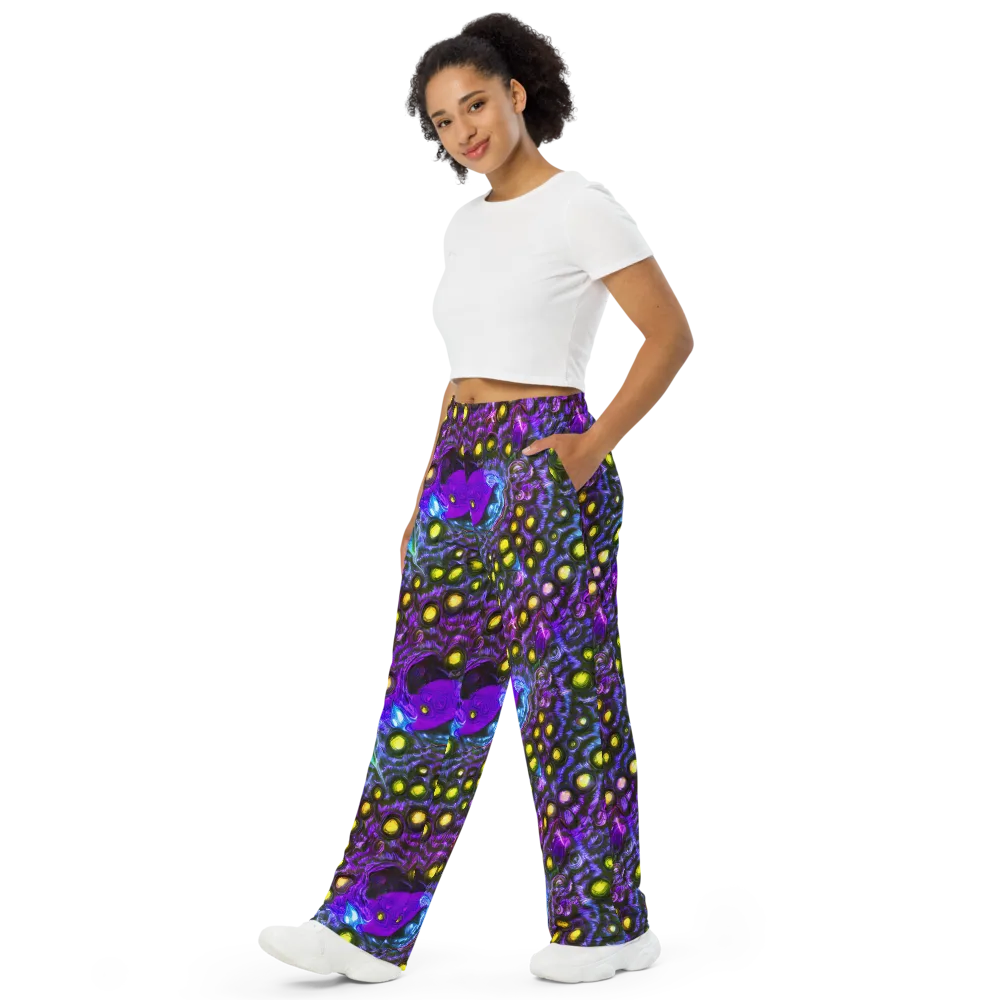 Neon Night Garden on Wide-Leg Pants — Left Front