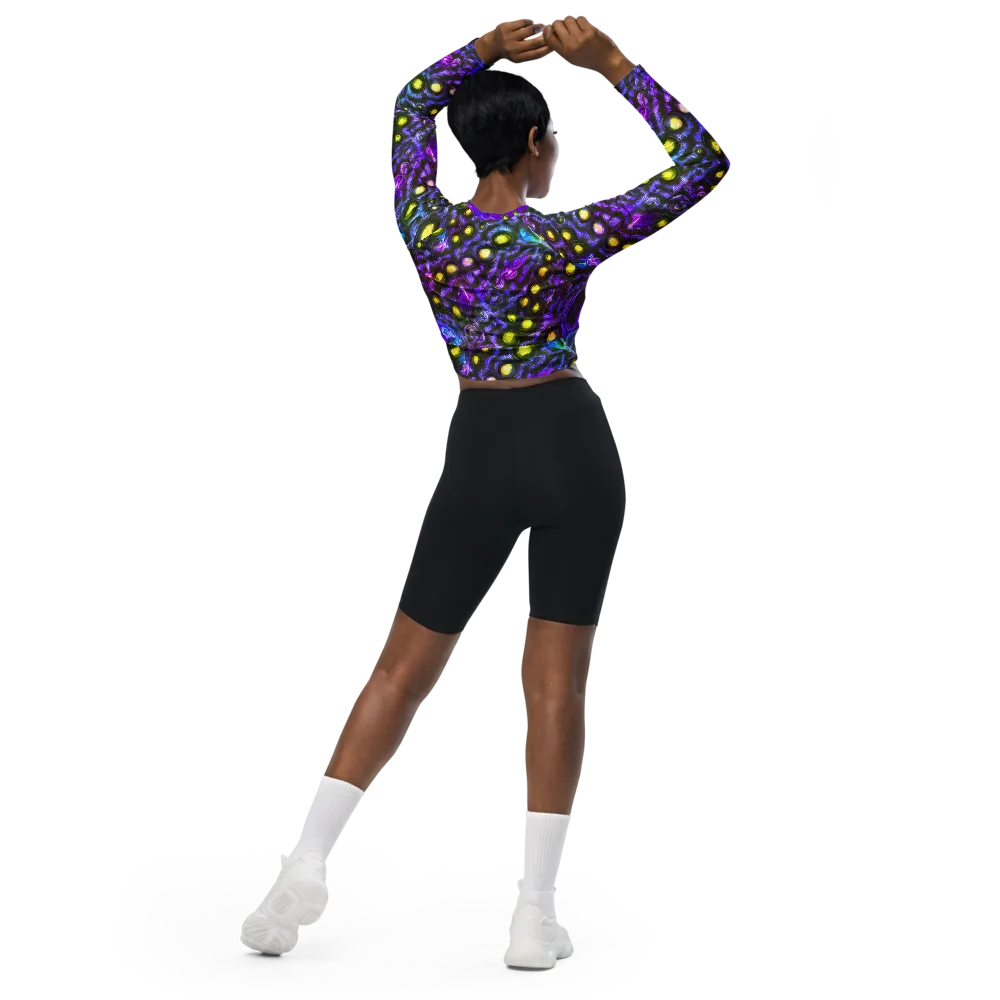 Neon Night Garden on Long Sleeve Crop Top — Back