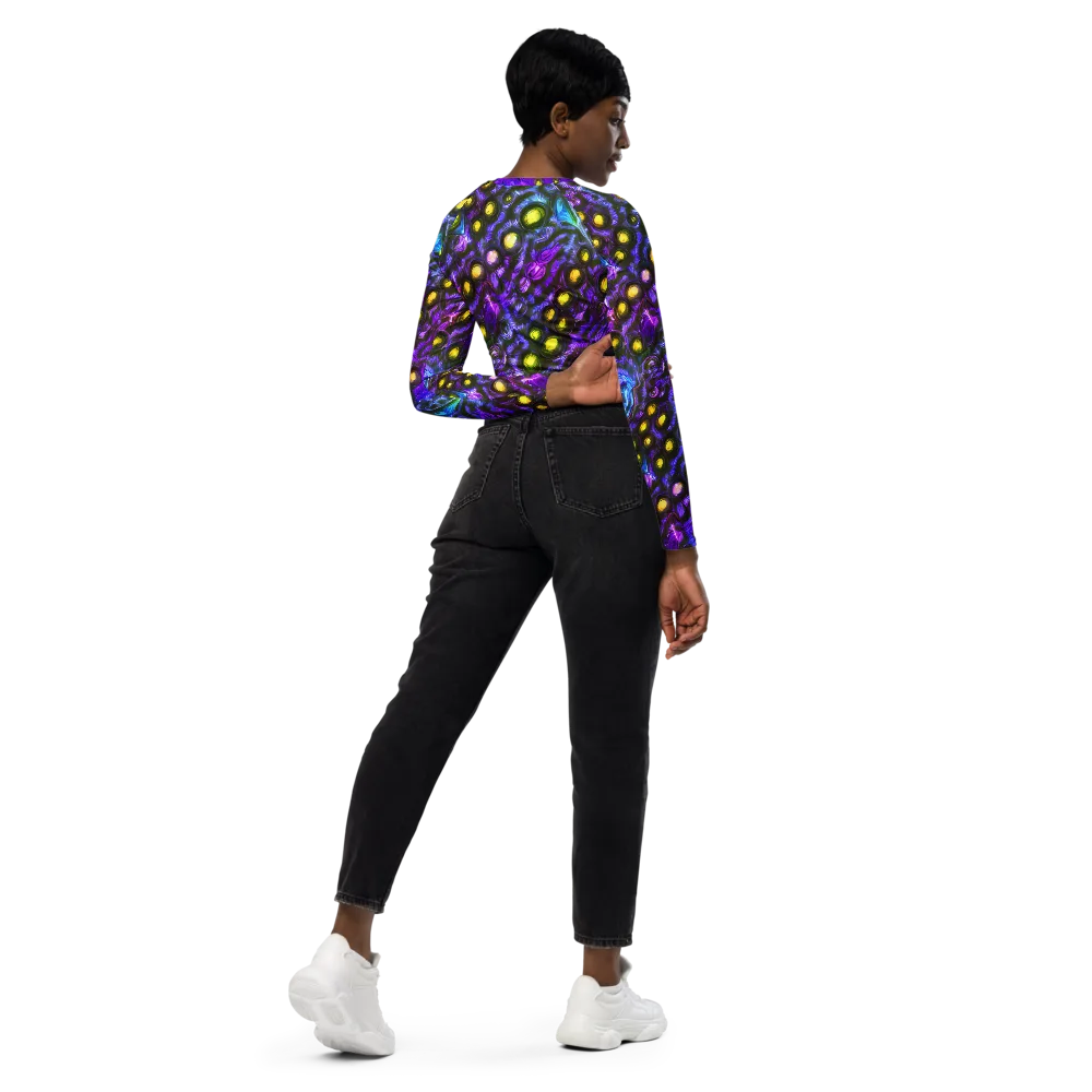 Neon Night Garden on Long Sleeve Crop Top — Right Back