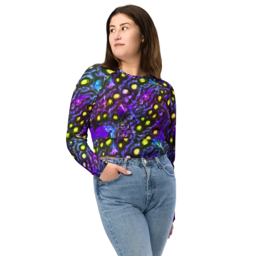 Neon Night Garden on a Long Sleeve Crop Top