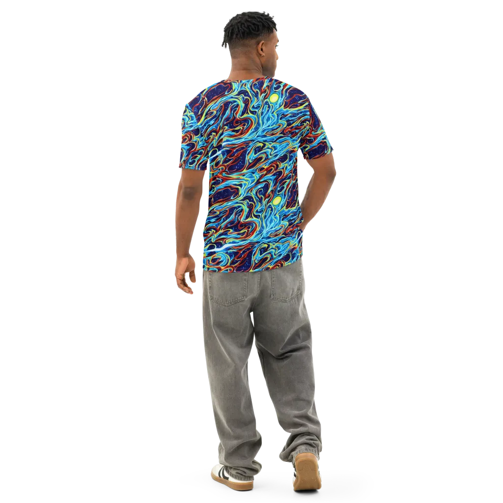 Aqua Afterburn on Men's Cotton Crew Neck T-Shirt — Back