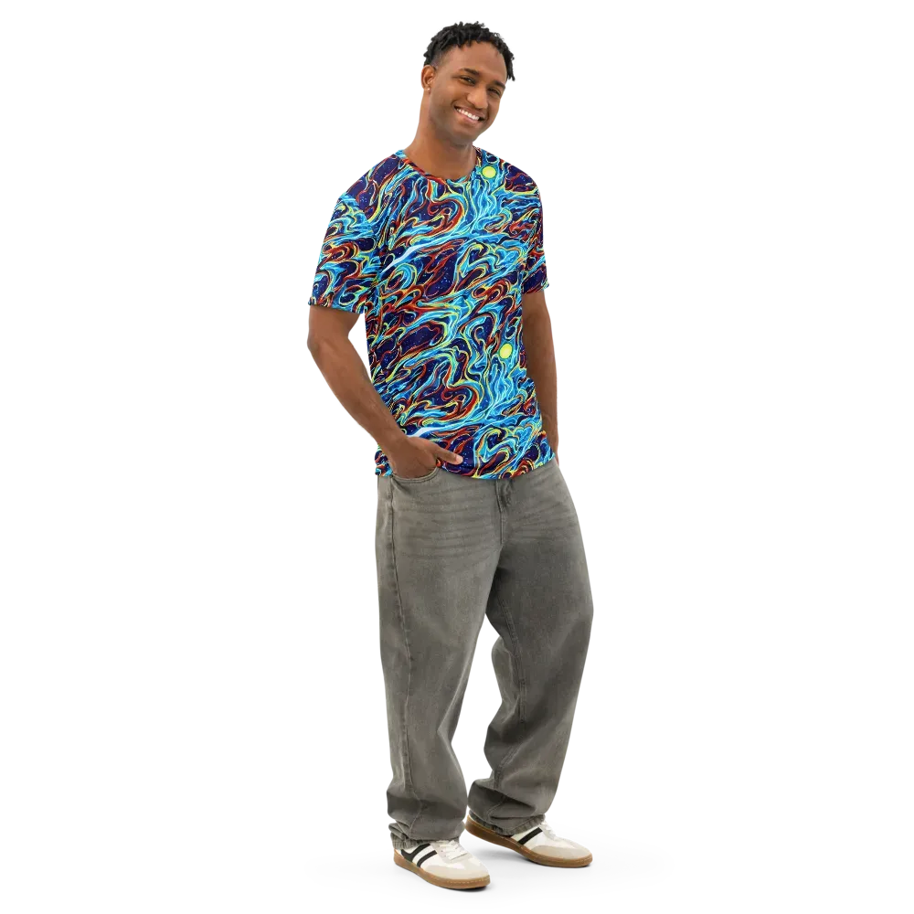 Aqua Afterburn on Men's Cotton Crew Neck T-Shirt — Right Front