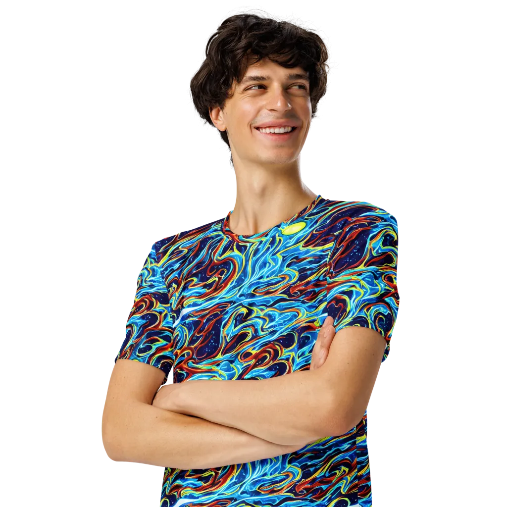 Aqua Afterburn on Men's Crew Neck T-Shirt — Left Front
