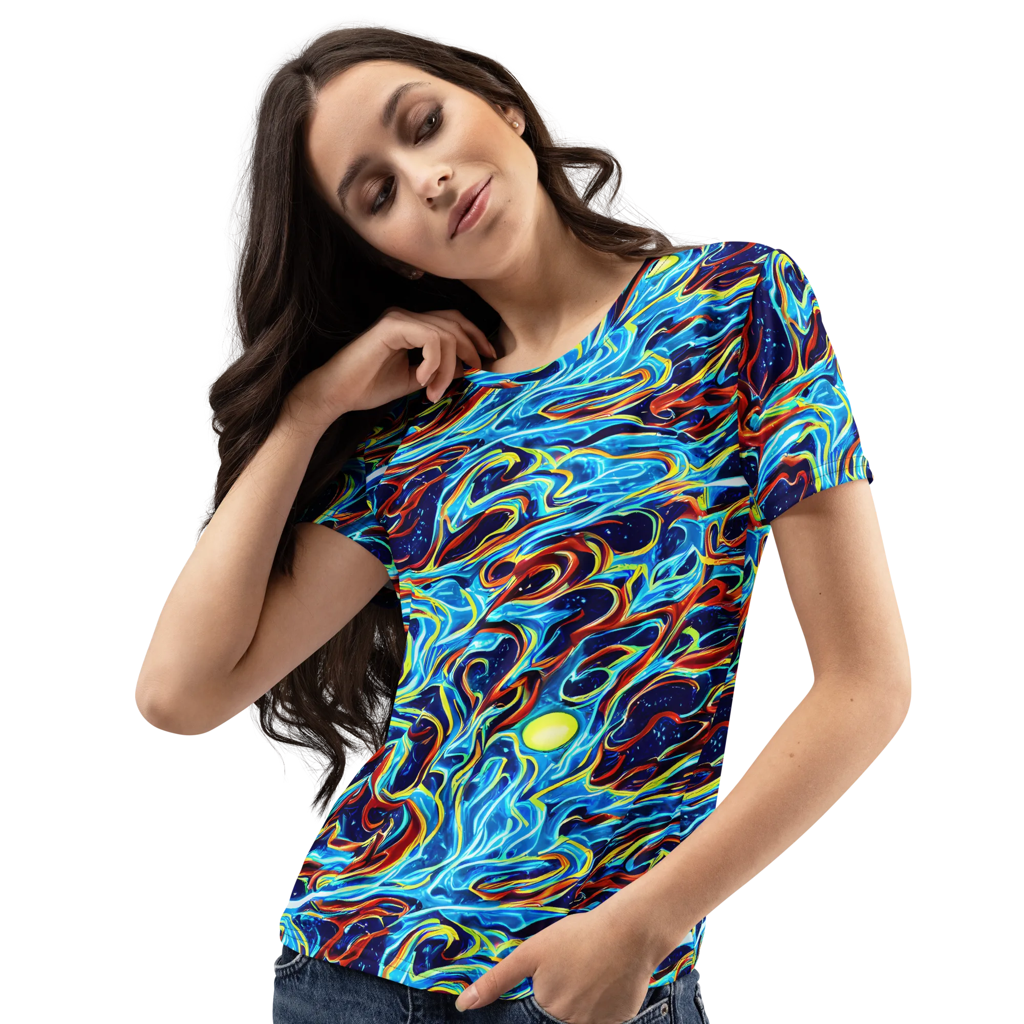 Aqua Afterburn on Women's Crew Neck T-Shirt — Left Front