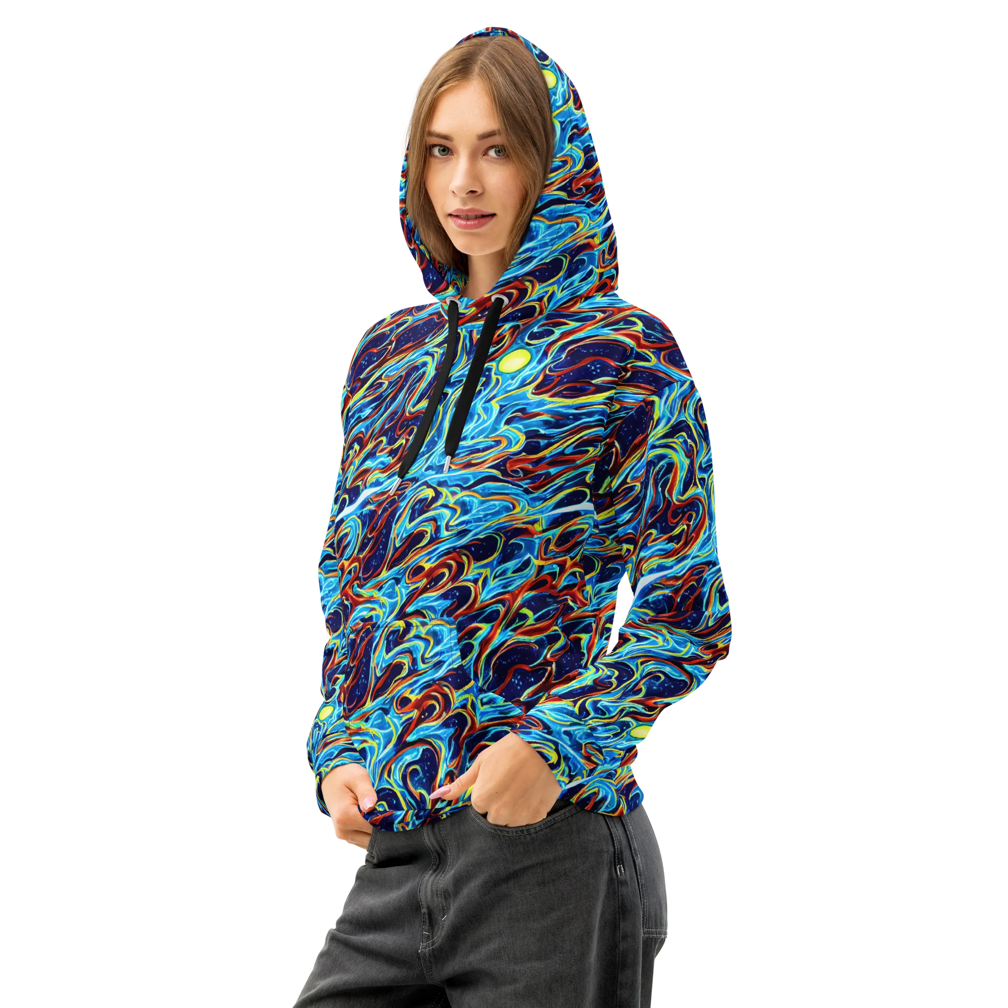 Aqua Afterburn on Cotton Hoodie — Left Front