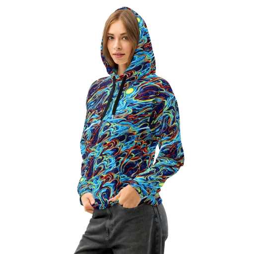 Aqua Afterburn on a Cotton Hoodie