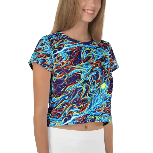 Aqua Afterburn on a Crop Tee