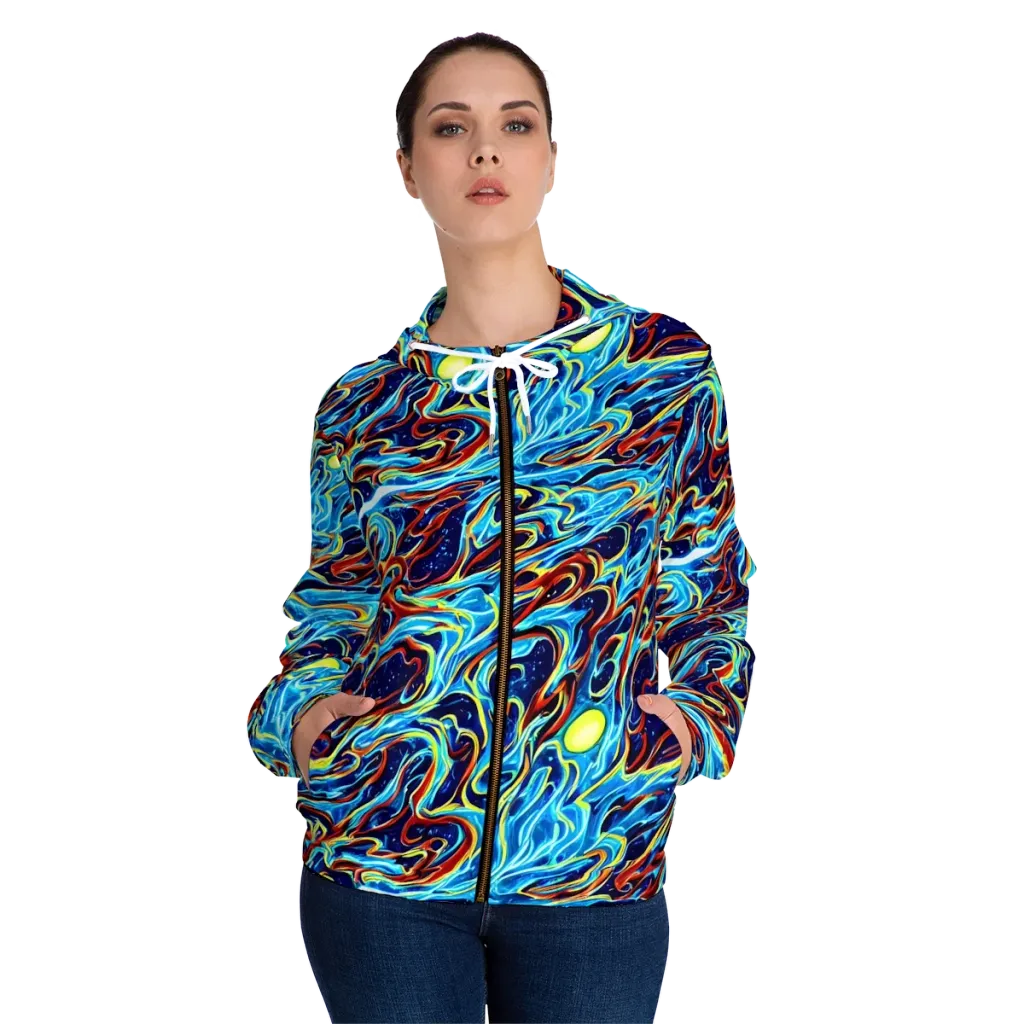 Aqua Afterburn on Women's Full-Zip Hoodie — Front On Person