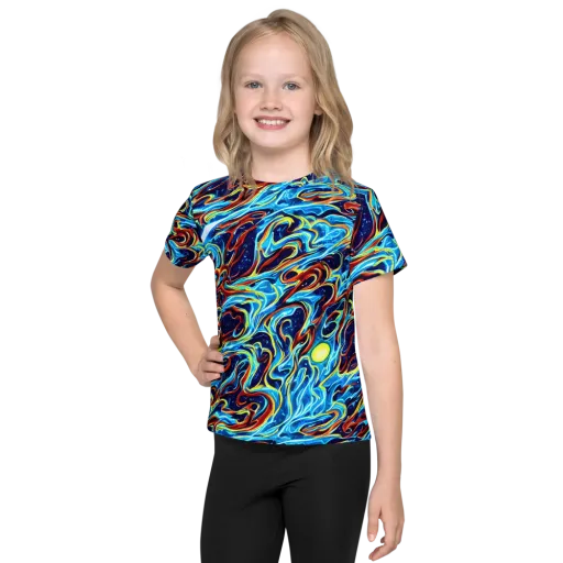 Aqua Afterburn on a Kids Crew Neck T-Shirt