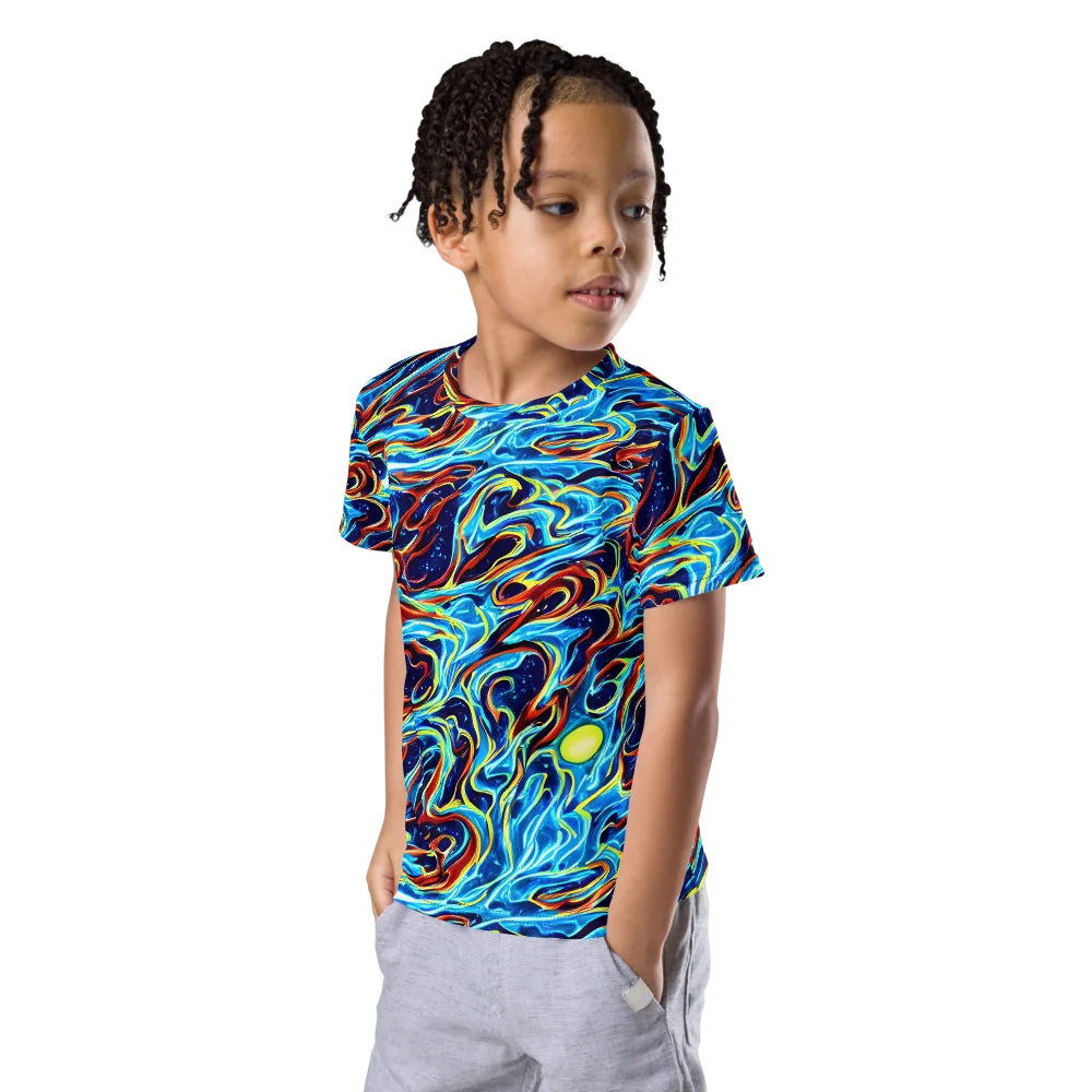 Aqua Afterburn on Kids Crew Neck T-Shirt — Left Front
