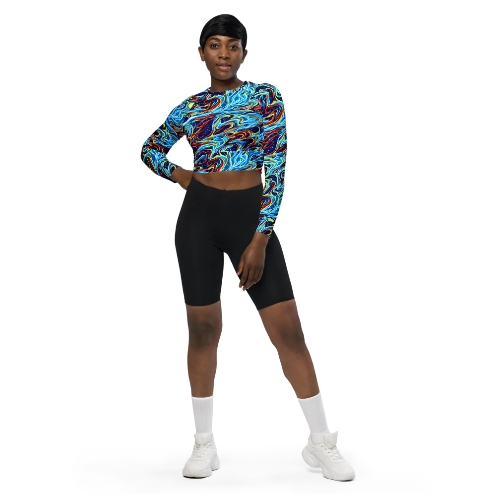 Aqua Afterburn on Long Sleeve Crop Top — Front