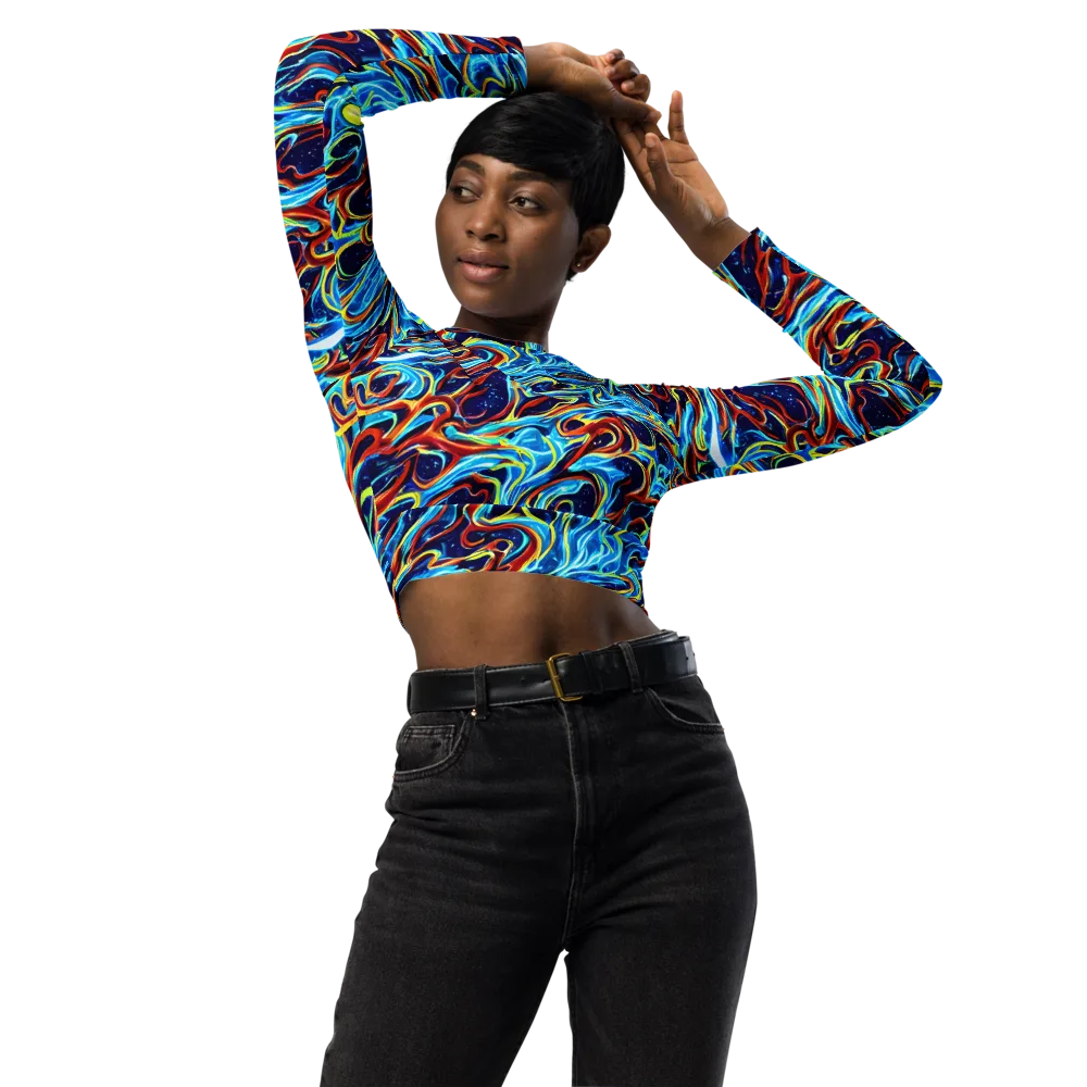 Aqua Afterburn on Long Sleeve Crop Top — Front