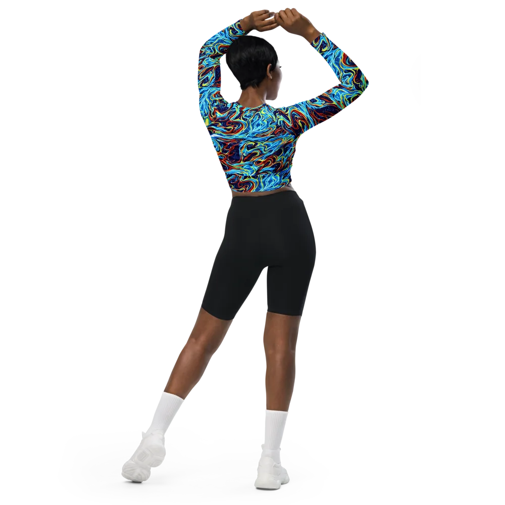 Aqua Afterburn on Long Sleeve Crop Top — Back