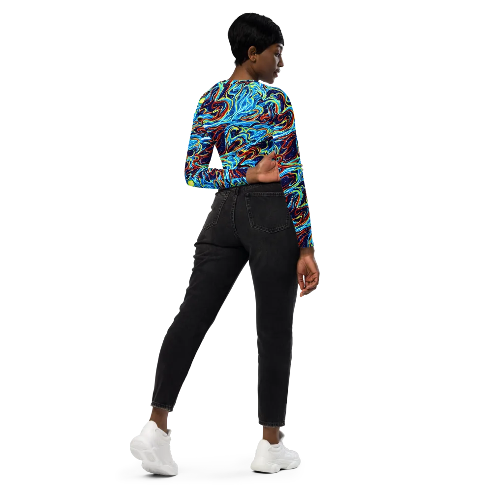 Aqua Afterburn on Long Sleeve Crop Top — Right Back
