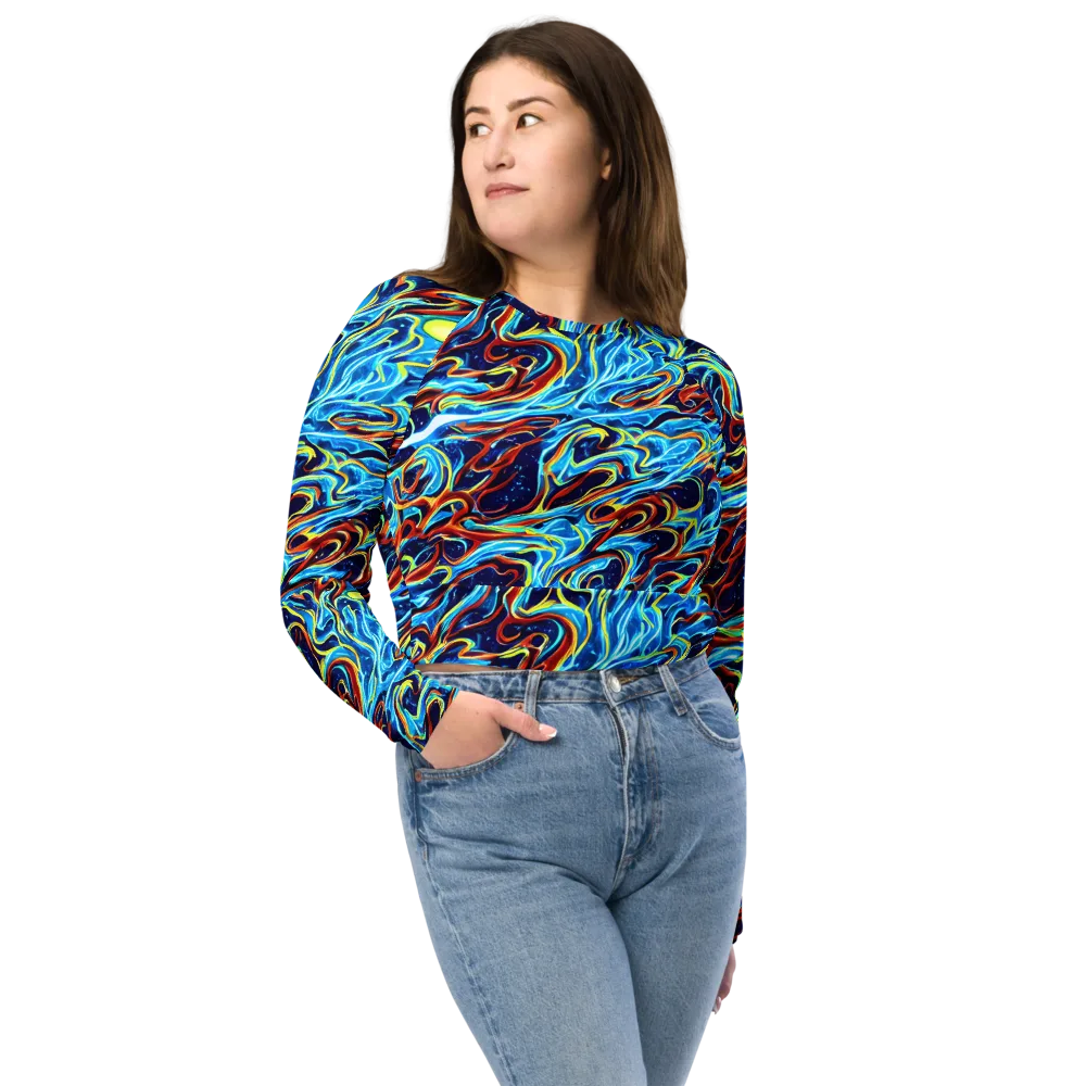 Aqua Afterburn on Long Sleeve Crop Top — Front