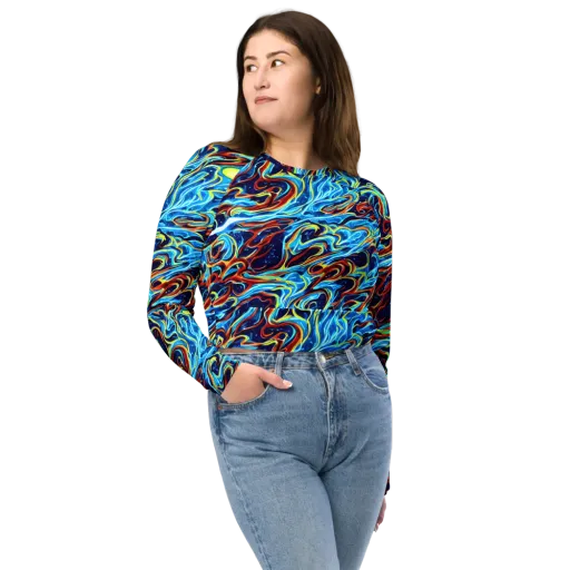 Aqua Afterburn on a Long Sleeve Crop Top