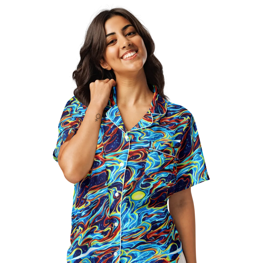 Aqua Afterburn on Women's Short Sleeve Pajama Top — Front