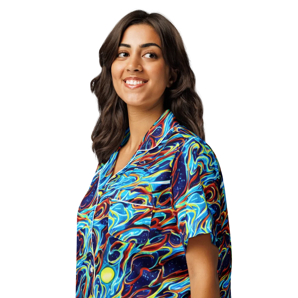 Aqua Afterburn on Women's Short Sleeve Pajama Top — Left Front